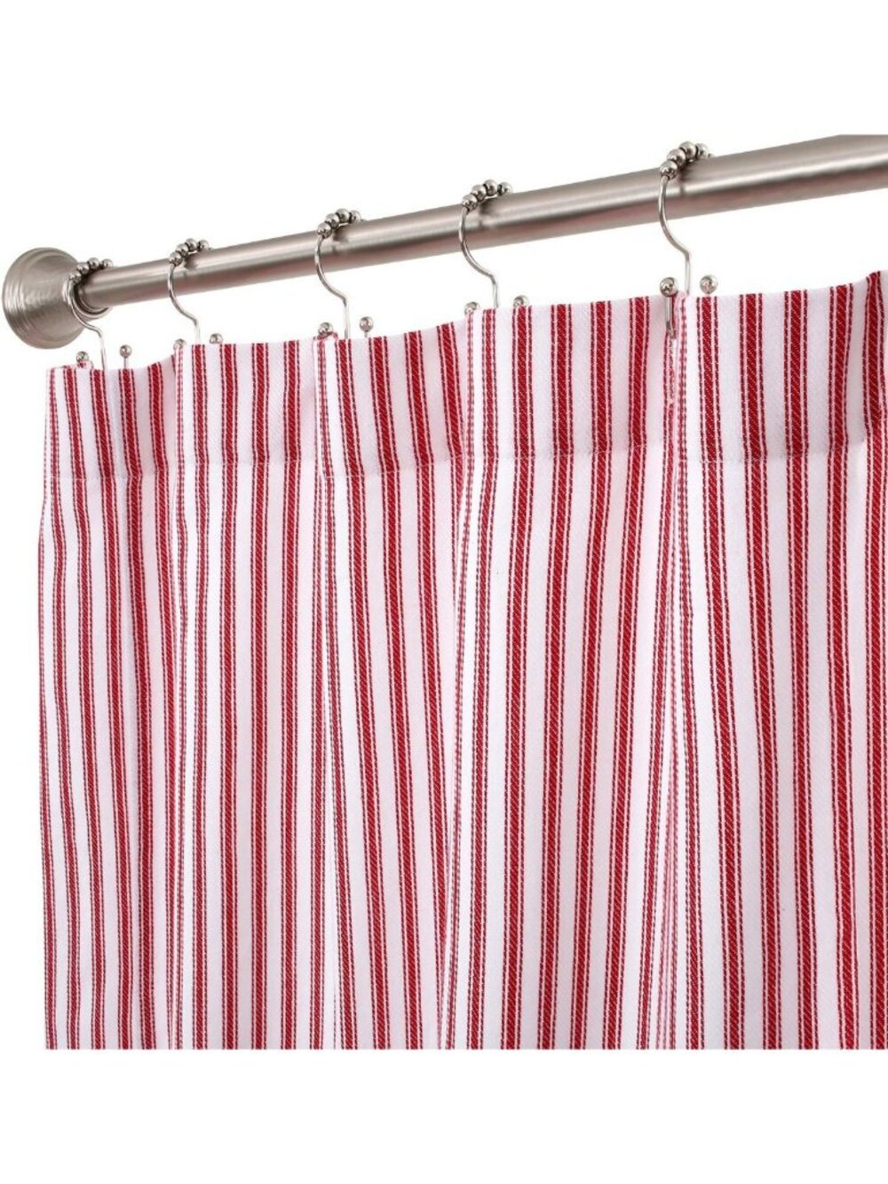 Extra Long Red & White Ticking Stripe Cotton Shower Curtain 72x84 Inches